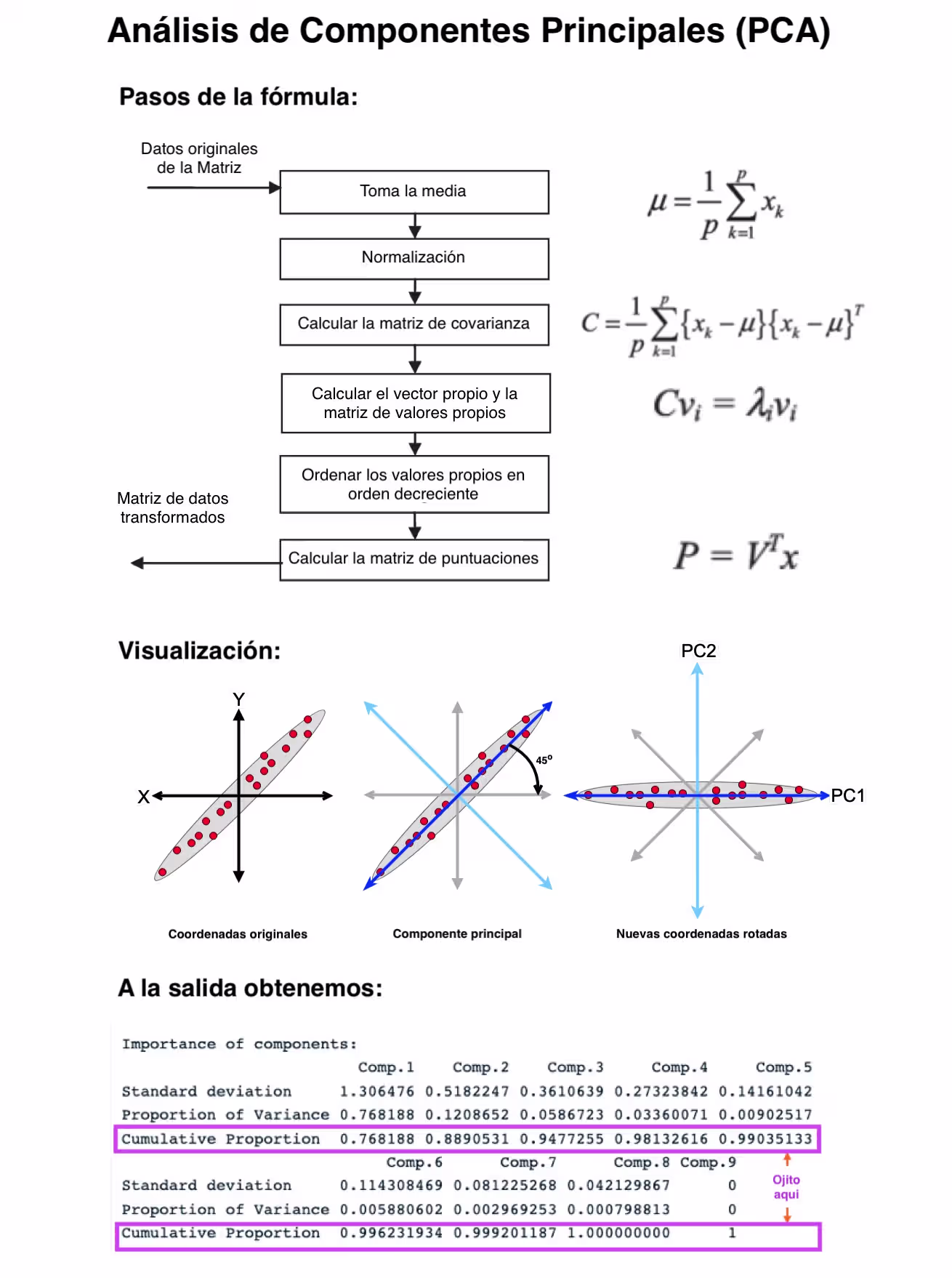 Proceso de transformación y visualización de datos mediante PCA